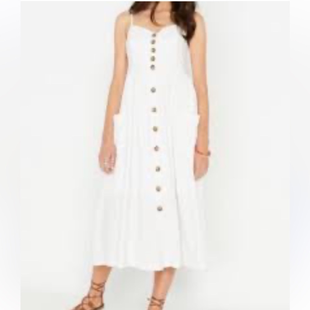 Buffalo David Bitton Linen Blend Button Front Pocket Midi Dress M